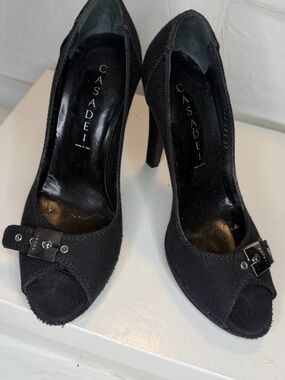 Casadei Black Peep-Toe Buckle High Heels